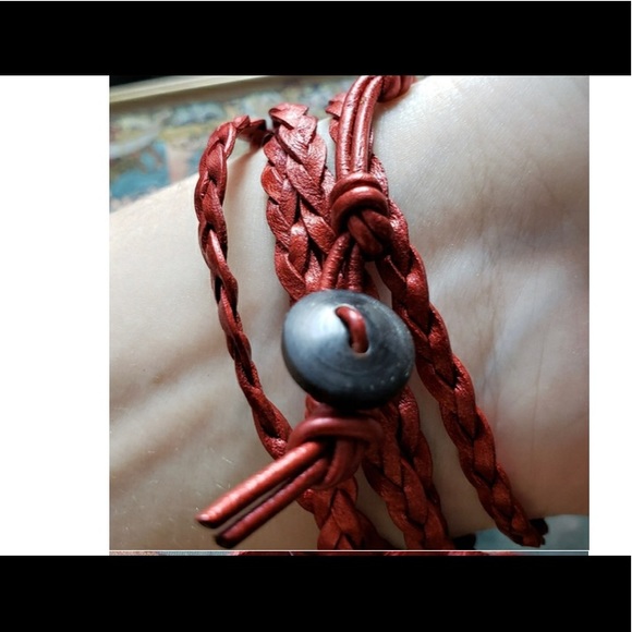 Anthropologie Red Leather Agate Wrap Bracelet - Picture 7 of 7